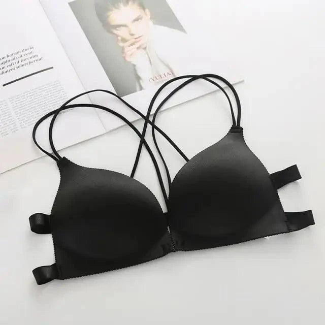 Sizzling Back Beautify Ladies Front Closure Wire Free Fashion Bra Padded Lingerie Bralette Gather Push Up Seamless Bra For Female Stevvex
