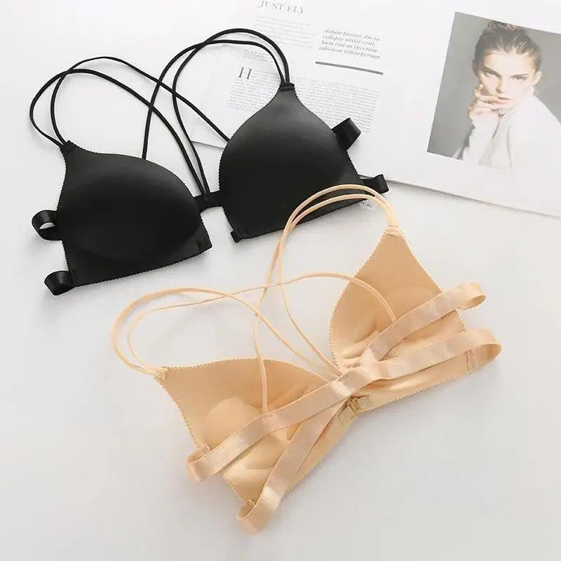 Sizzling Back Beautify Ladies Front Closure Wire Free Fashion Bra Padded Lingerie Bralette Gather Push Up Seamless Bra For Female Stevvex
