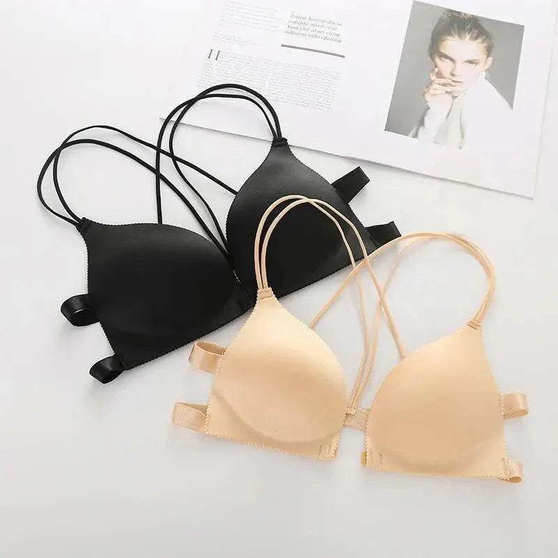 Sizzling Back Beautify Ladies Front Closure Wire Free Fashion Bra Padded Lingerie Bralette Gather Push Up Seamless Bra For Female Stevvex