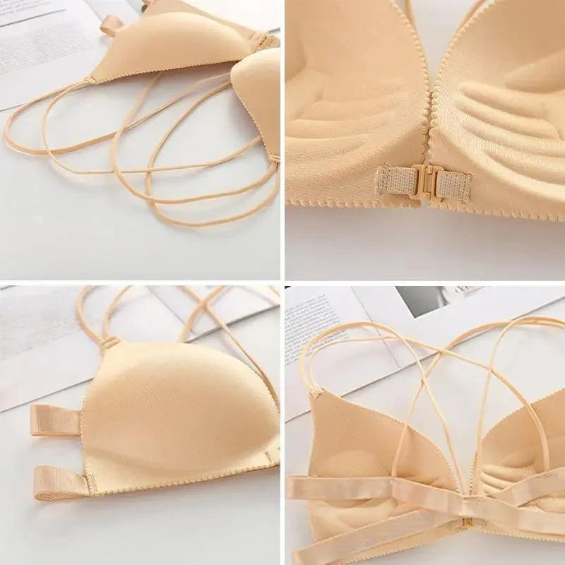 Sizzling Back Beautify Ladies Front Closure Wire Free Fashion Bra Padded Lingerie Bralette Gather Push Up Seamless Bra For Female Stevvex