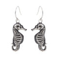 Skeletal Seahorse Dangle Earrings Gothic Oxidized Silver