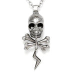 Skull And Bones Thunder Pendant Necklace Mens Steel