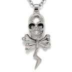 Skull And Bones Thunder Pendant Necklace Mens Steel