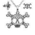 Skull Crossbones Necklace And Earrings Set With Crystals