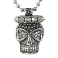 Skull Spike Necklace With White CZ Gothic Pendant Unisex