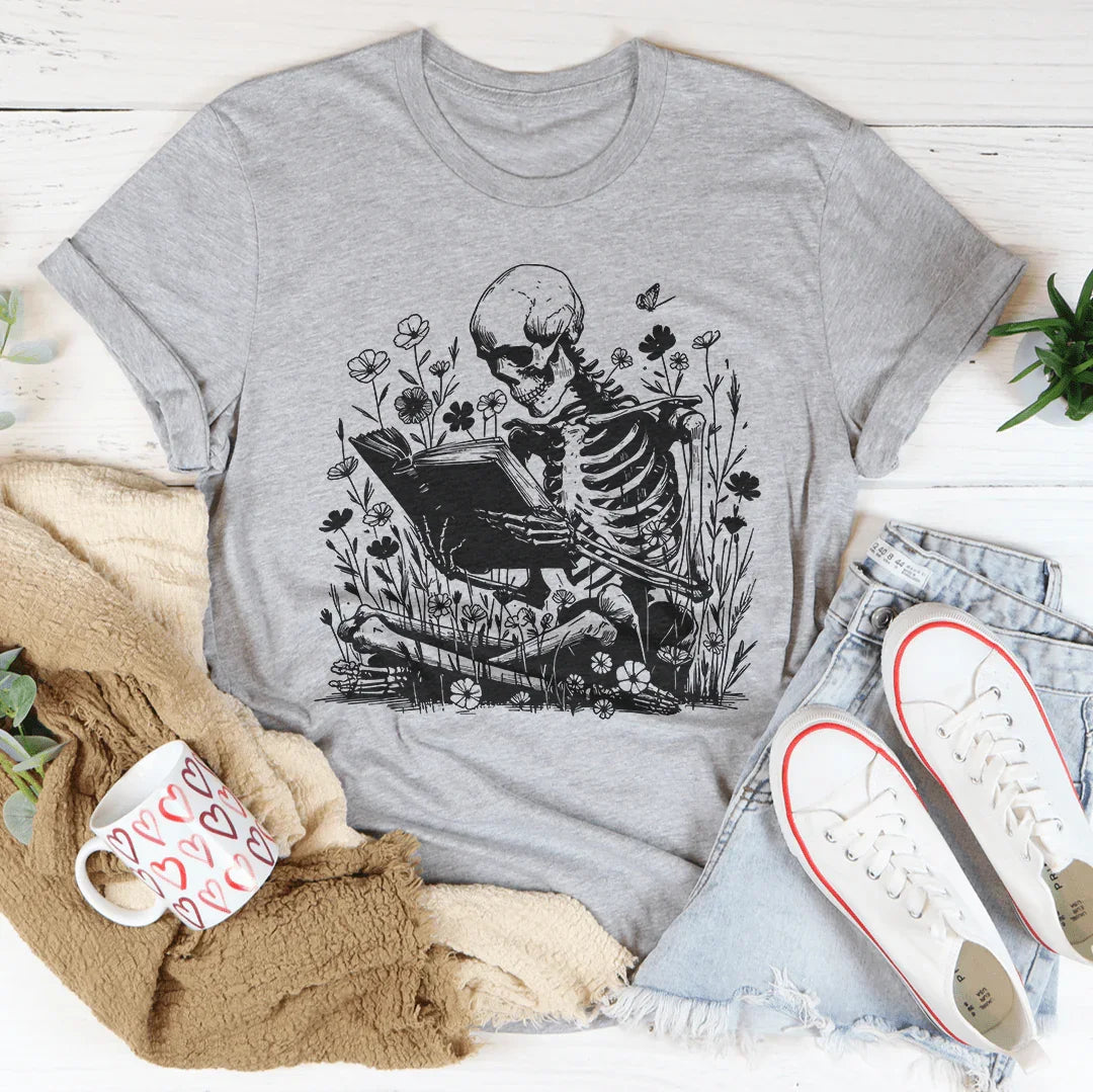 Skull With Books Tee Peachy Sunday