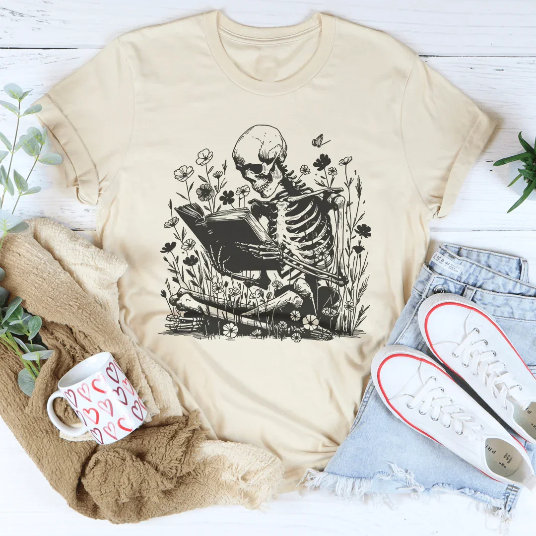 Skull With Books Tee Peachy Sunday