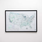 Wooden Canvas USA Map - Sky Blue