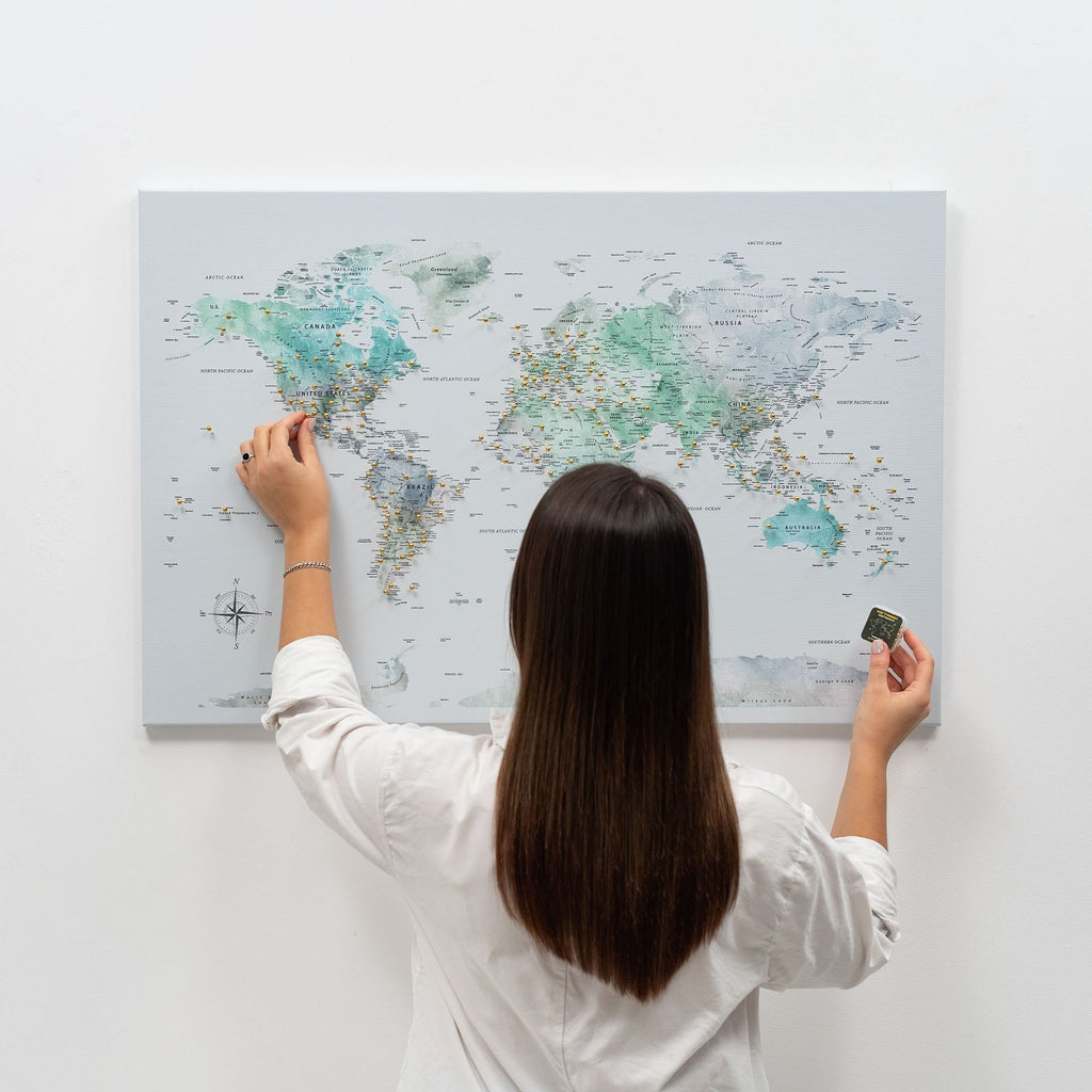 World Map on Canvas - Sky Blue - SJB-DIAMOND ELITES