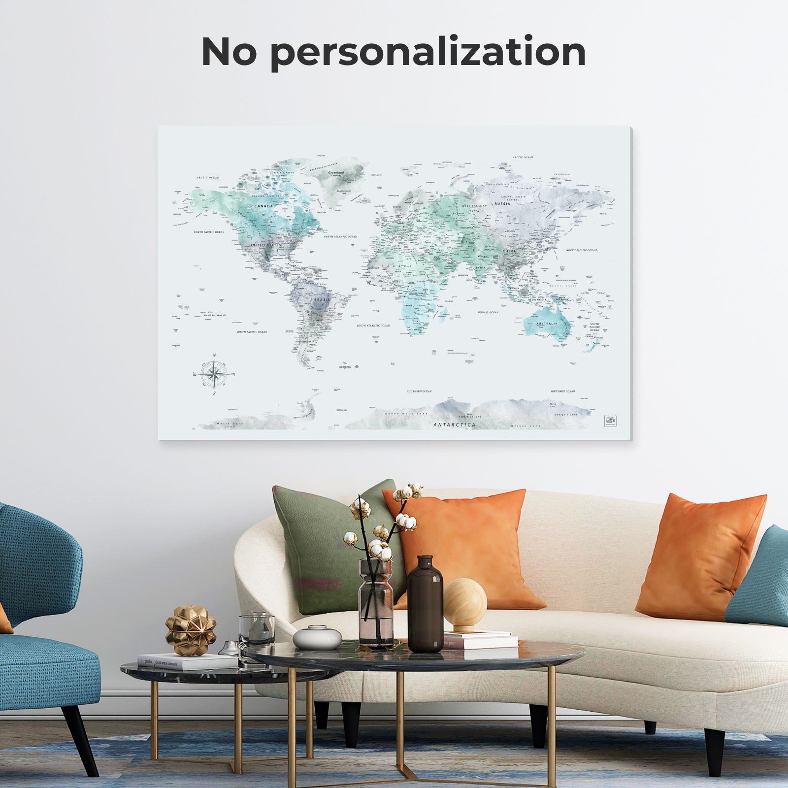 World Map on Canvas - Sky Blue - SJB-DIAMOND ELITES