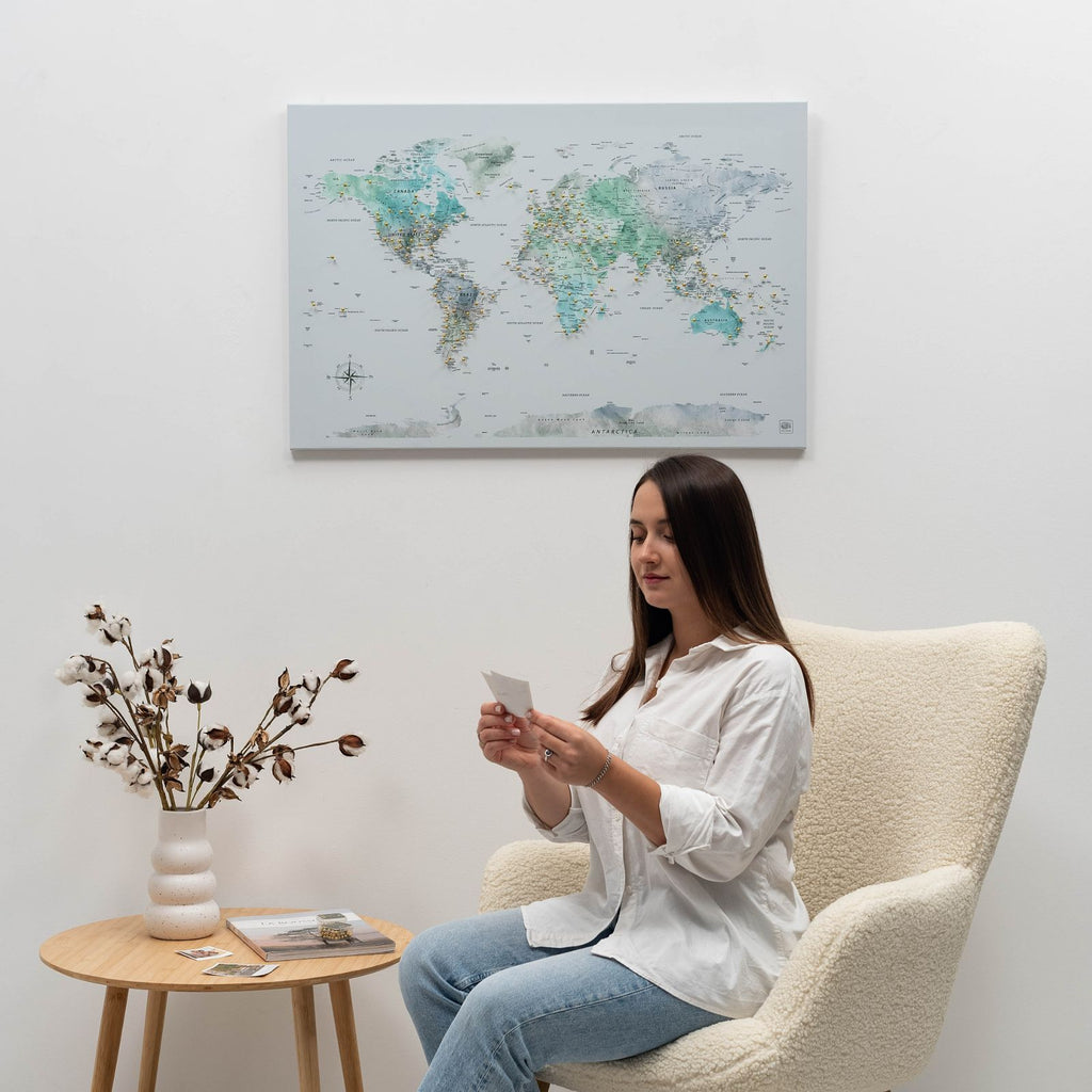 World Map on Canvas - Sky Blue - SJB-DIAMOND ELITES