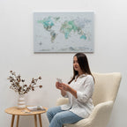 World Map on Canvas - Sky Blue - SJB-DIAMOND ELITES