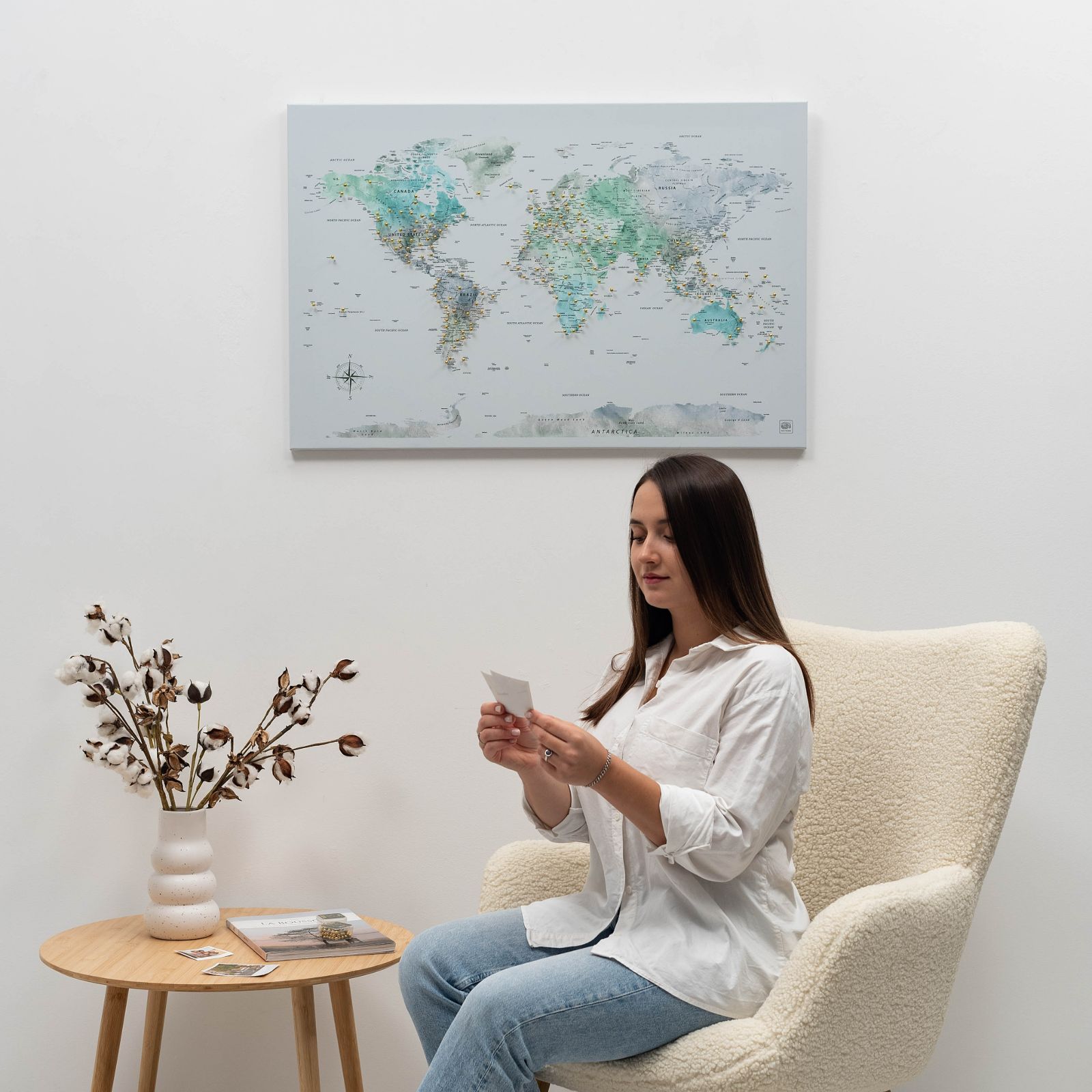 World Map on Canvas - Sky Blue - SJB-DIAMOND ELITES