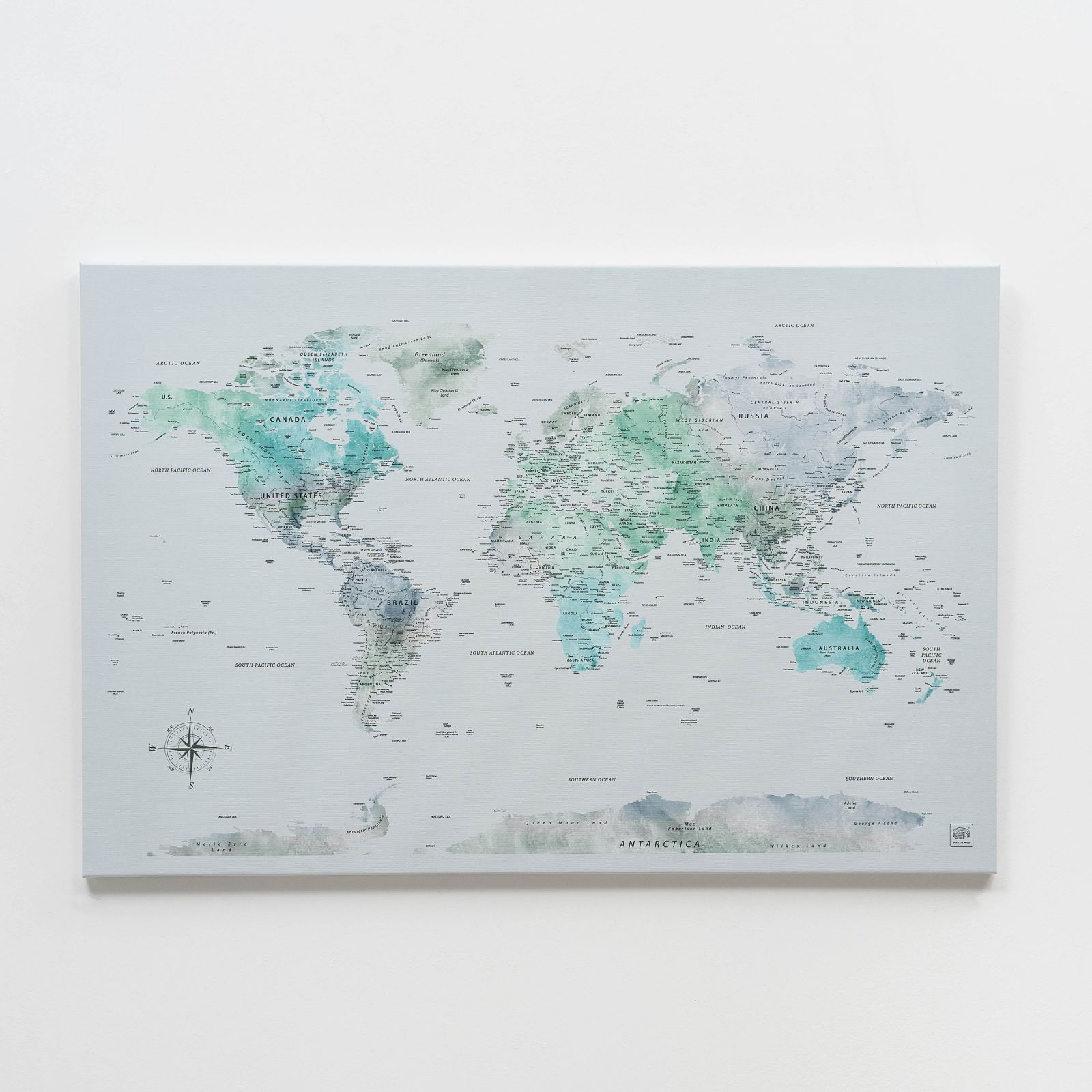 World Map on Canvas - Sky Blue - SJB-DIAMOND ELITES