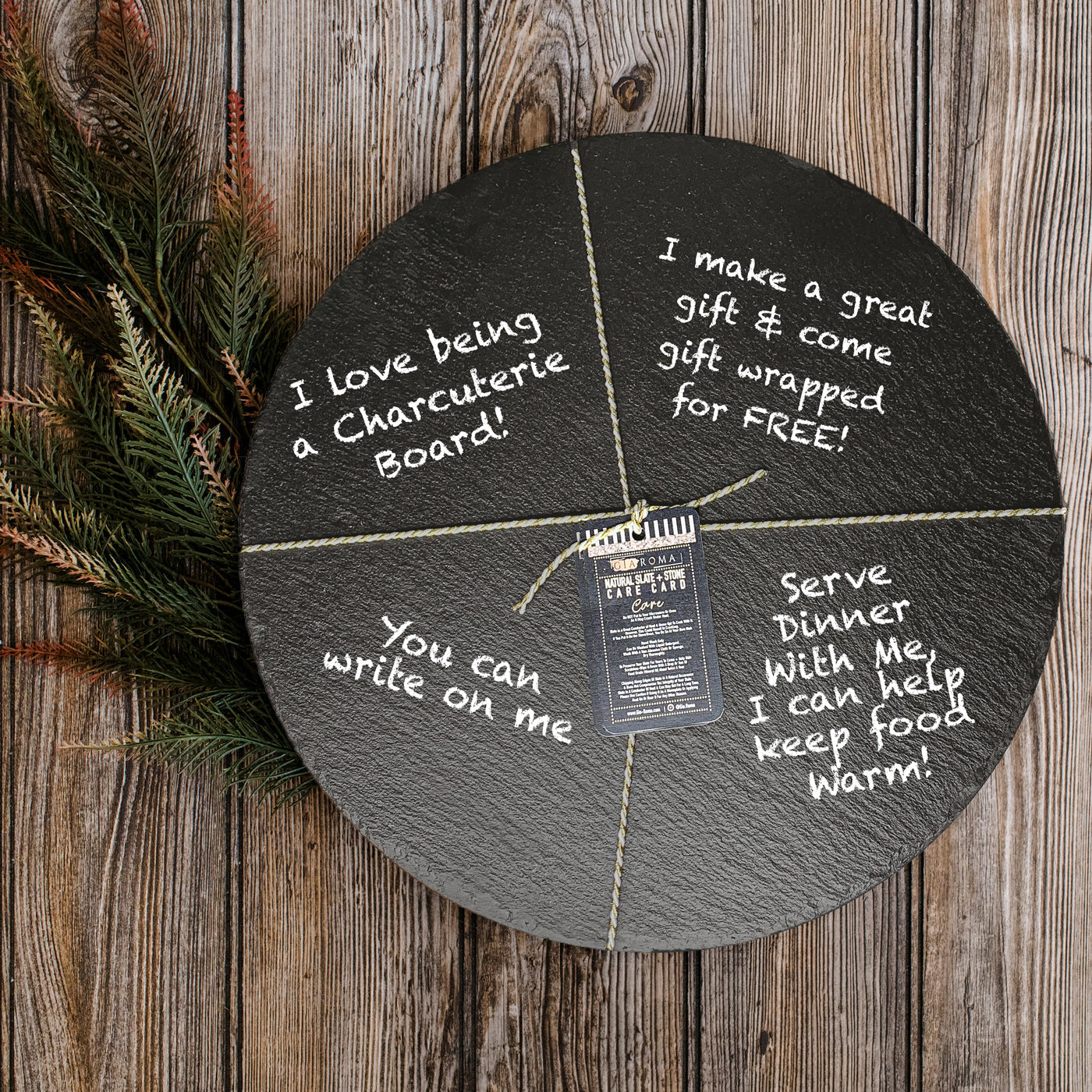 Slate Round 14 Inch Cheese Board - Natural Edge Serving Platter BandsCo Straps