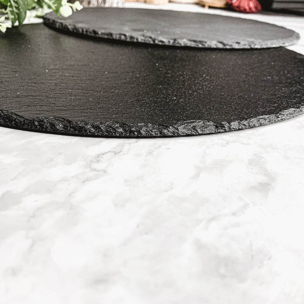 Slate Round 14 Inch Cheese Board - Natural Edge Serving Platter BandsCo Straps