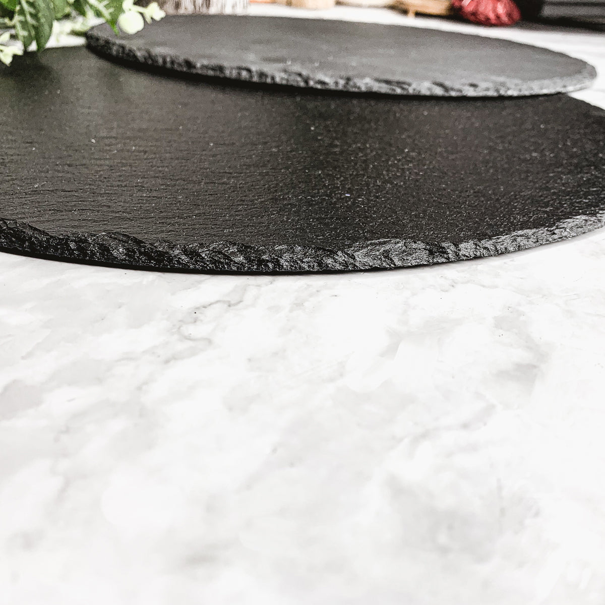 Slate Round 14 Inch Cheese Board - Natural Edge Serving Platter BandsCo Straps