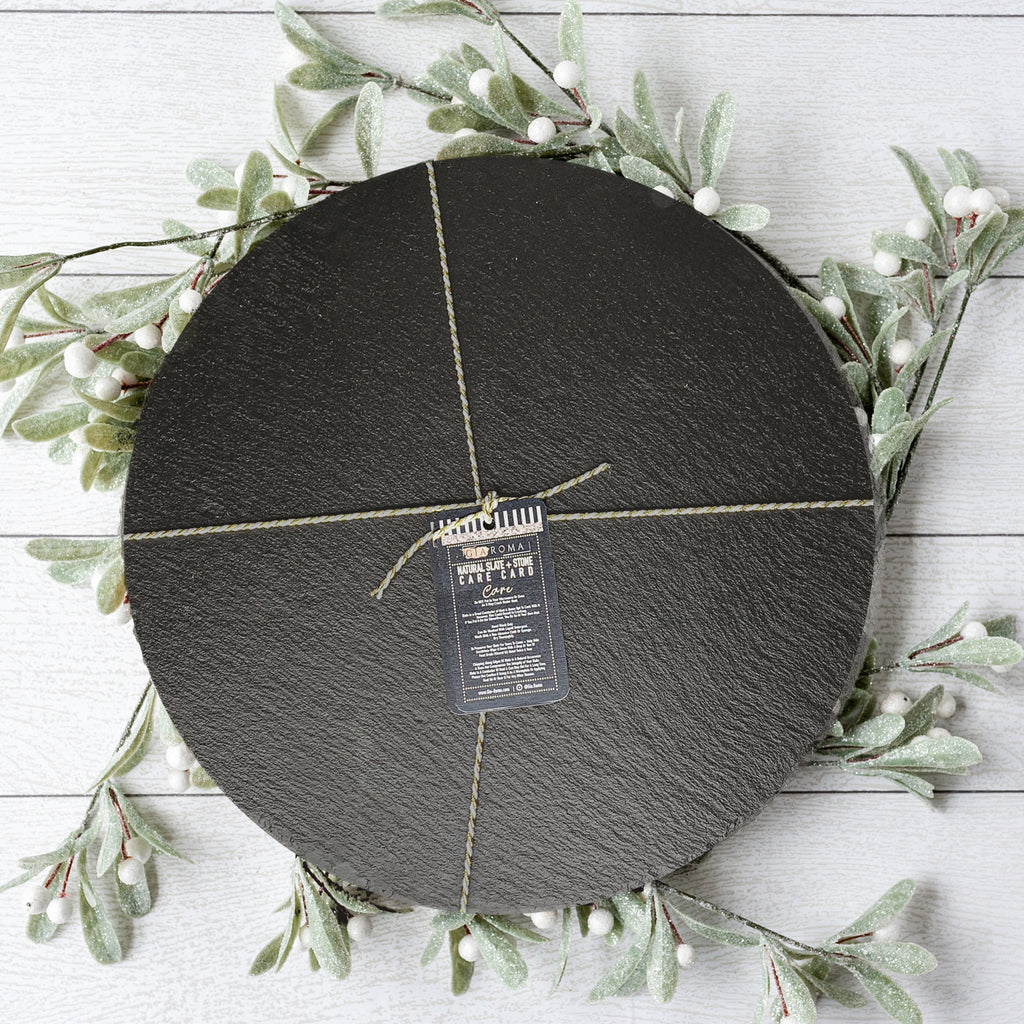 Slate Round 14 Inch Cheese Board - Natural Edge Serving Platter BandsCo Straps