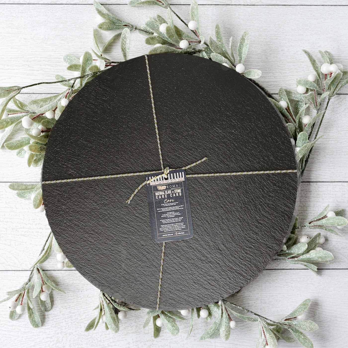 Slate Round 14 Inch Cheese Board - Natural Edge Serving Platter BandsCo Straps