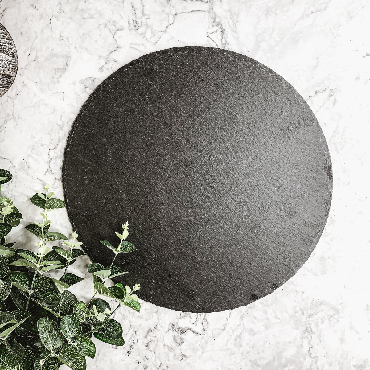 Slate Round 14 Inch Cheese Board - Natural Edge Serving Platter BandsCo Straps