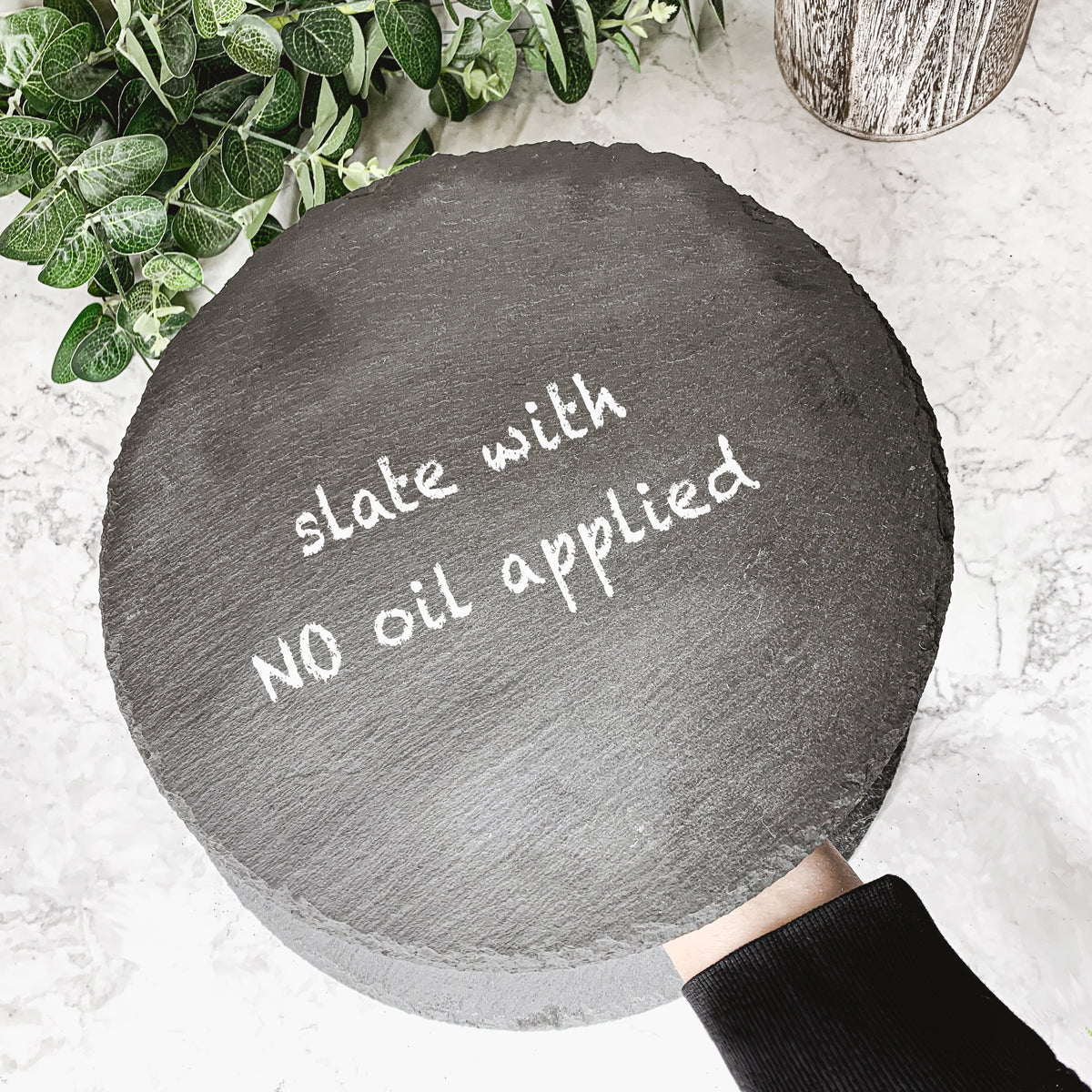 Slate Round 14 Inch Cheese Board - Natural Edge Serving Platter BandsCo Straps