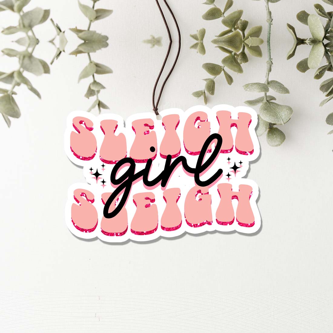Sleigh Girl Freshie Hanging Air Freshener Car Home Holiday Scent BandsCo Straps