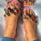 Slides Women Flip Flops Shoes Slippers Rhinestones Sandals Slide Diamond Slipper Slide Open Toe Flat Sandals With Clear Rhinestone Flip Flops Fashion Casual Slip On Party Shoes Stevvex