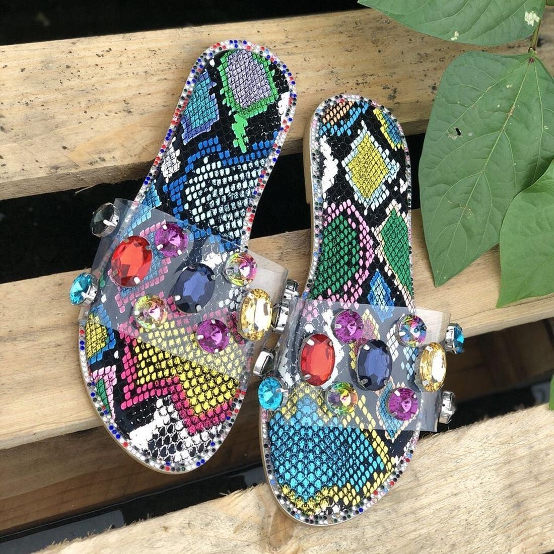 Slides Women Flip Flops Shoes Slippers Rhinestones Sandals Slide Diamond Slipper Slide Open Toe Flat Sandals With Clear Rhinestone Flip Flops Fashion Casual Slip On Party Shoes Stevvex