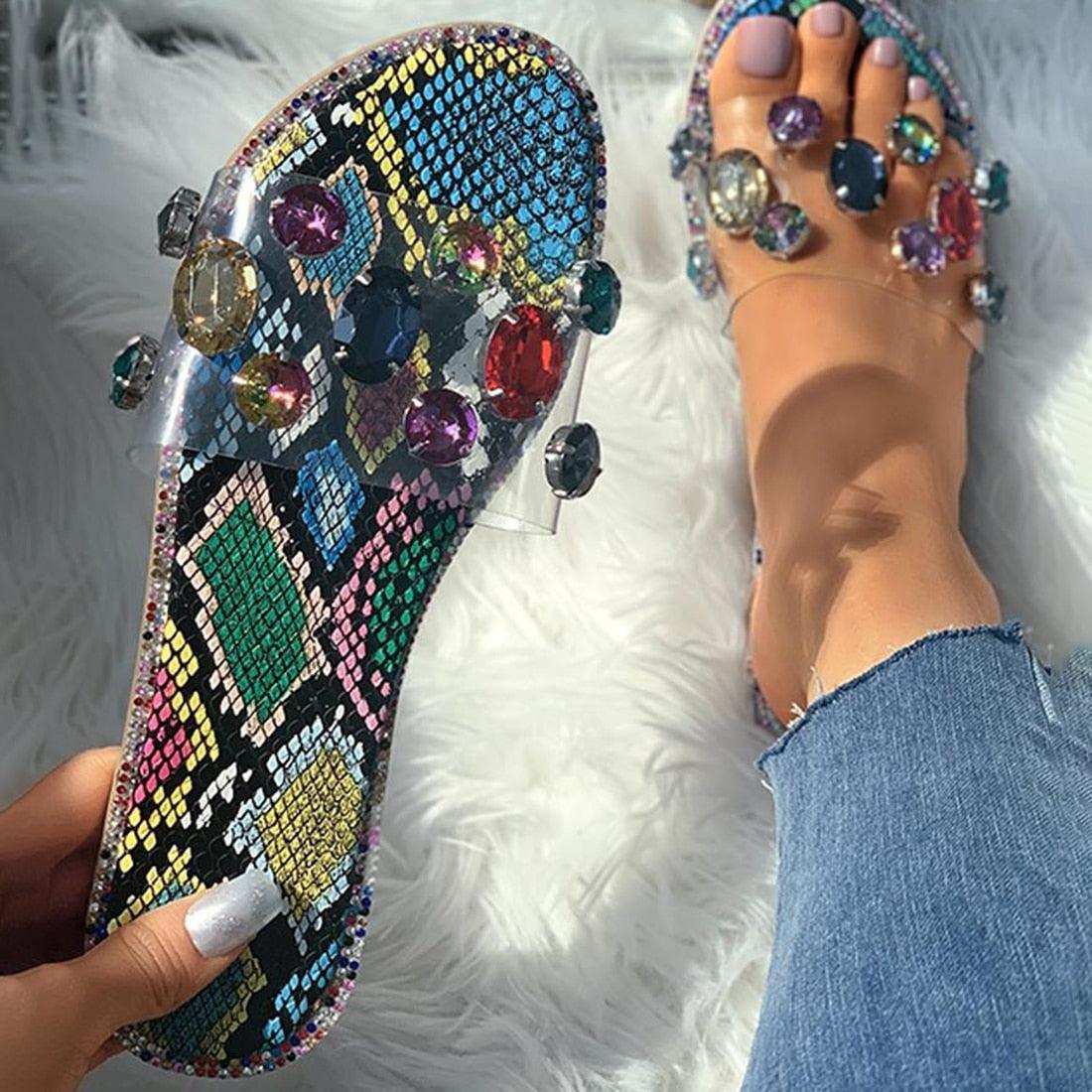 Slides Women Flip Flops Shoes Slippers Rhinestones Sandals Slide Diamond Slipper Slide Open Toe Flat Sandals With Clear Rhinestone Flip Flops Fashion Casual Slip On Party Shoes Stevvex
