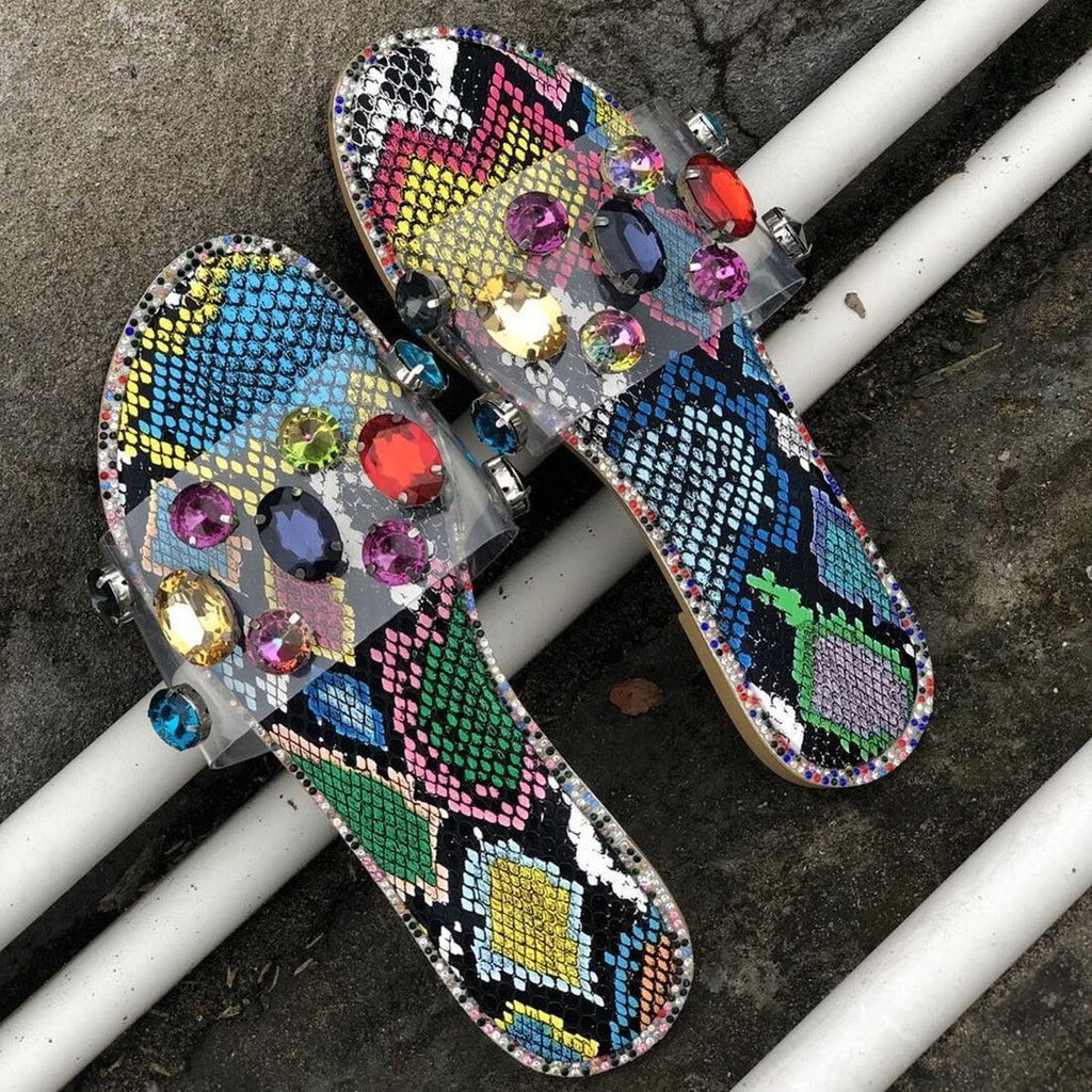 Slides Women Flip Flops Shoes Slippers Rhinestones Sandals Slide Diamond Slipper Slide Open Toe Flat Sandals With Clear Rhinestone Flip Flops Fashion Casual Slip On Party Shoes Stevvex