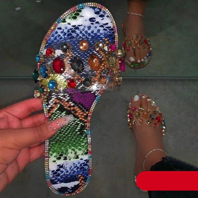 Slides Women Flip Flops Shoes Slippers Rhinestones Sandals Slide Diamond Slipper Slide Open Toe Flat Sandals With Clear Rhinestone Flip Flops Fashion Casual Slip On Party Shoes Stevvex