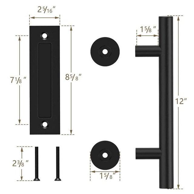 Sliding Barn Door Handle Pull Cabinet Flush Hardware Set Wood Door Handle Interior Door Furniture Handle Hardware Sliding Barn Door Pull Handle with Flush Hardware Set Heavy Duty Solid Square Rustic Style Black Powder Coated Finish Stevvex