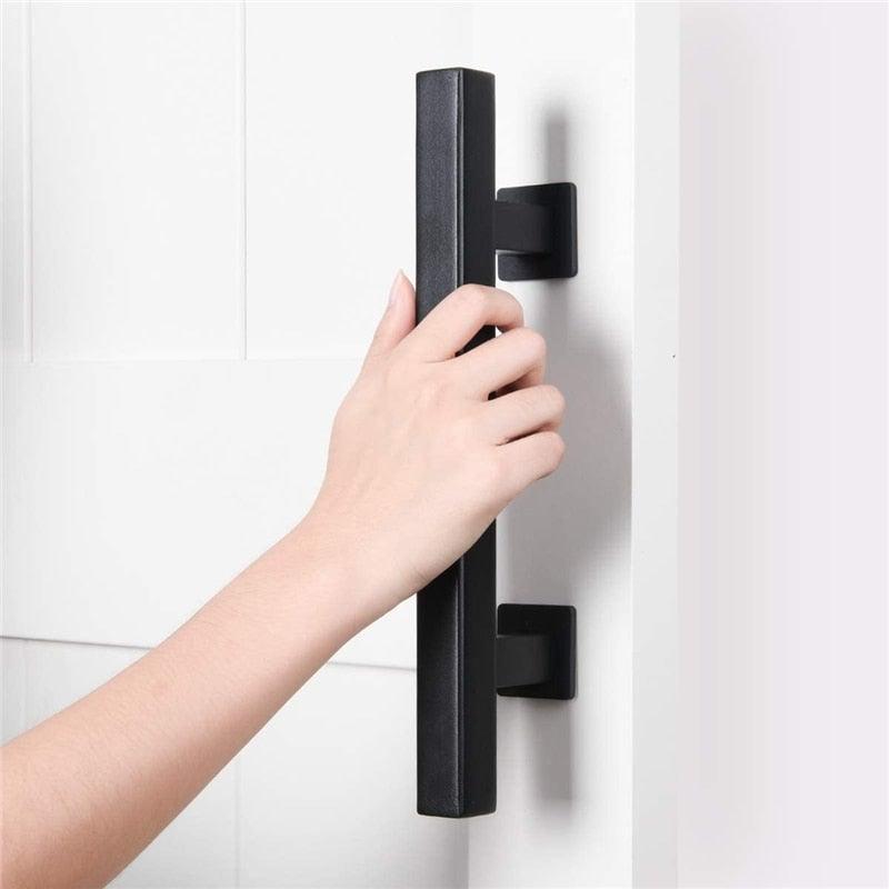 Sliding Barn Door Handle Pull Cabinet Flush Hardware Set Wood Door Handle Interior Door Furniture Handle Hardware Sliding Barn Door Pull Handle with Flush Hardware Set Heavy Duty Solid Square Rustic Style Black Powder Coated Finish Stevvex
