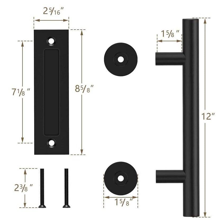 Sliding Barn Door Handle Pull Cabinet Flush Hardware Set Wood Door Handle Interior Door Furniture Handle Hardware Sliding Barn Door Pull Handle with Flush Hardware Set Heavy Duty Solid Square Rustic Style Black Powder Coated Finish Stevvex