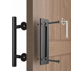 Sliding Barn Door Handle Pull Cabinet Flush Hardware Set Wood Door Handle Interior Door Furniture Handle Hardware Sliding Barn Door Pull Handle with Flush Hardware Set Heavy Duty Solid Square Rustic Style Black Powder Coated Finish Stevvex