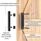 Sliding Barn Door Handle Pull Cabinet Flush Hardware Set Wood Door Handle Interior Door Furniture Handle Hardware Sliding Barn Door Pull Handle with Flush Hardware Set Heavy Duty Solid Square Rustic Style Black Powder Coated Finish Stevvex