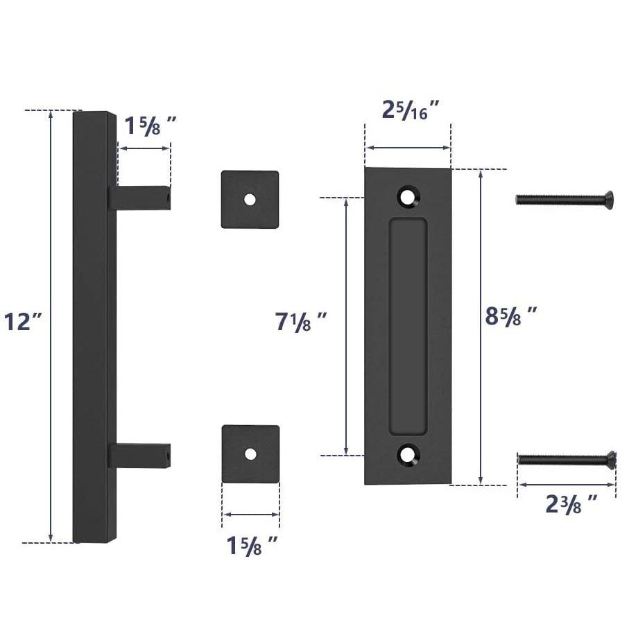 Sliding Barn Door Handle Pull Cabinet Flush Hardware Set Wood Door Handle Interior Door Furniture Handle Hardware Sliding Barn Door Pull Handle with Flush Hardware Set Heavy Duty Solid Square Rustic Style Black Powder Coated Finish Stevvex