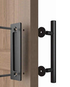 Sliding Barn Door Handle Pull Cabinet Flush Hardware Set Wood Door Handle Interior Door Furniture Handle Hardware Sliding Barn Door Pull Handle with Flush Hardware Set Heavy Duty Solid Square Rustic Style Black Powder Coated Finish Stevvex
