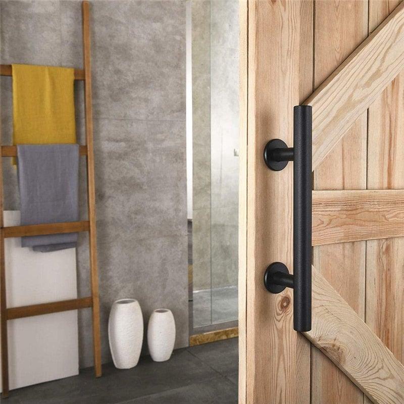 Sliding Barn Door Handle Pull Cabinet Flush Hardware Set Wood Door Handle Interior Door Furniture Handle Hardware Sliding Barn Door Pull Handle with Flush Hardware Set Heavy Duty Solid Square Rustic Style Black Powder Coated Finish Stevvex
