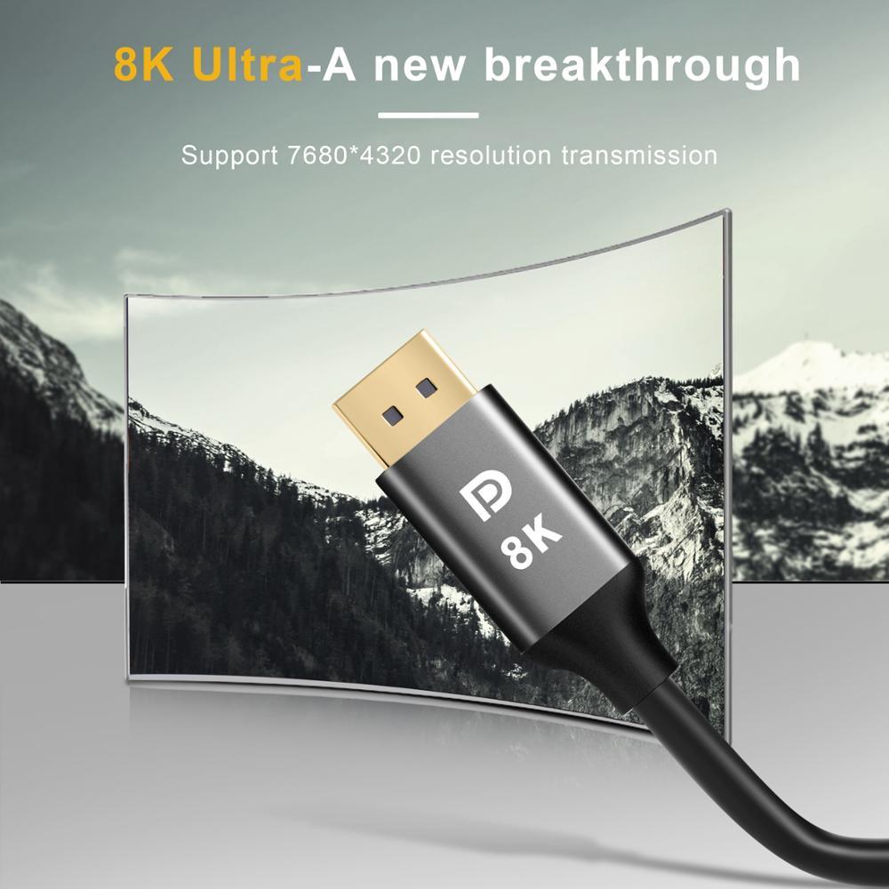 Slim And Flexible 1.4 8K HDR 60Hz 4K@144Hz 32.4Gbps DisplayPort Cable Adapter For PC Laptop TV Monitor Projector Stevvex