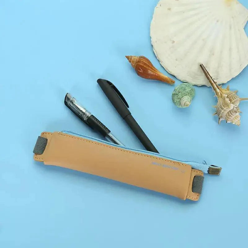 Slim Leather Unique Design Pencil Case Book Holder Pouch With Elastic Band For Notebook Fashion School Pen Case Stevvex