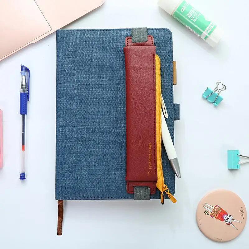 Slim Leather Unique Design Pencil Case Book Holder Pouch With Elastic Band For Notebook Fashion School Pen Case Stevvex