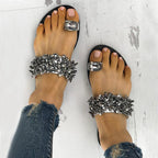 Slippers Women Shoes Summer Sandals Beach Elegant Shiny Flat Slippers Outside Slides Shining Crystal Glitter Slides Cozy Bedroom Slippers Shower Shoes Cute Women Platform Sandals Stevvex