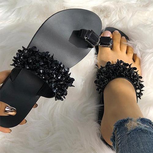 Slippers Women Shoes Summer Sandals Beach Elegant Shiny Flat Slippers Outside Slides Shining Crystal Glitter Slides Cozy Bedroom Slippers Shower Shoes Cute Women Platform Sandals Stevvex