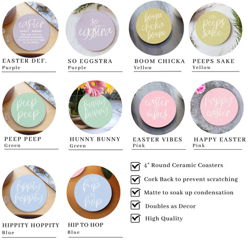 Easter Spring Ceramic Coaster Set 4 Inch Absorbent Drink Coasters Table Protectors Pack BandsCo Straps