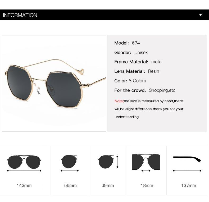 Small Frame Sunglasses For Women Small Square Polarized Sunglasses for Men and Women Polygon Mirrored Retro Shape Metal Design Sun Glasses for Men New Fashionable Ocean Lens Stevvex