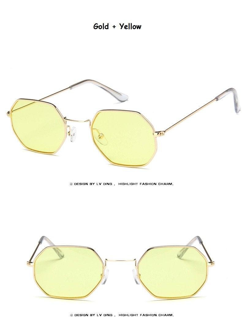 Small Frame Sunglasses For Women Small Square Polarized Sunglasses for Men and Women Polygon Mirrored Retro Shape Metal Design Sun Glasses for Men New Fashionable Ocean Lens Stevvex
