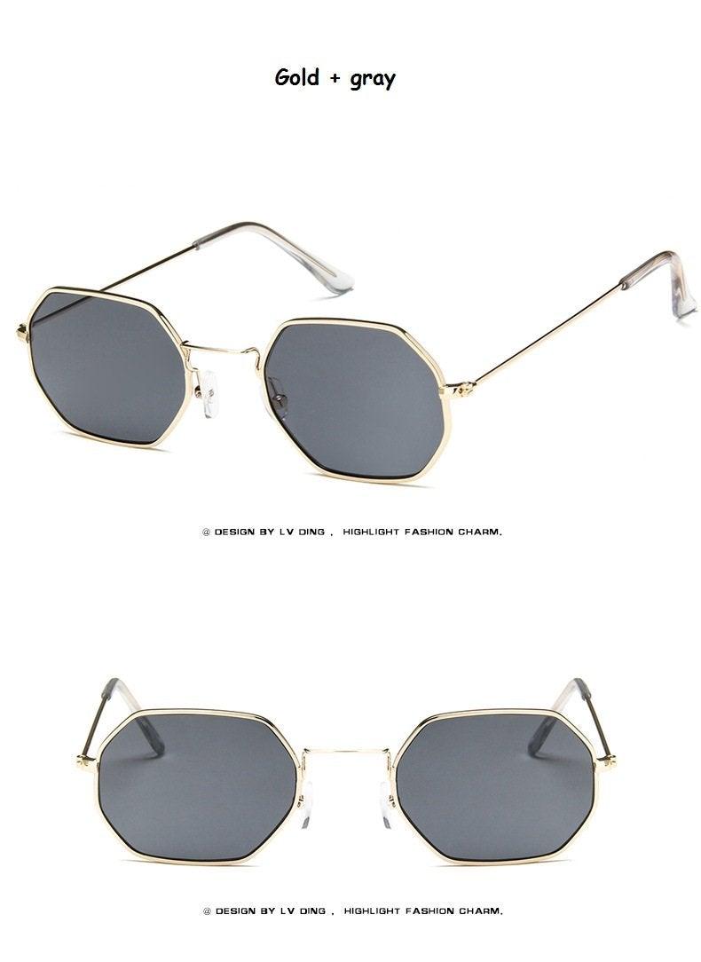 Small Frame Sunglasses For Women Small Square Polarized Sunglasses for Men and Women Polygon Mirrored Retro Shape Metal Design Sun Glasses for Men New Fashionable Ocean Lens Stevvex
