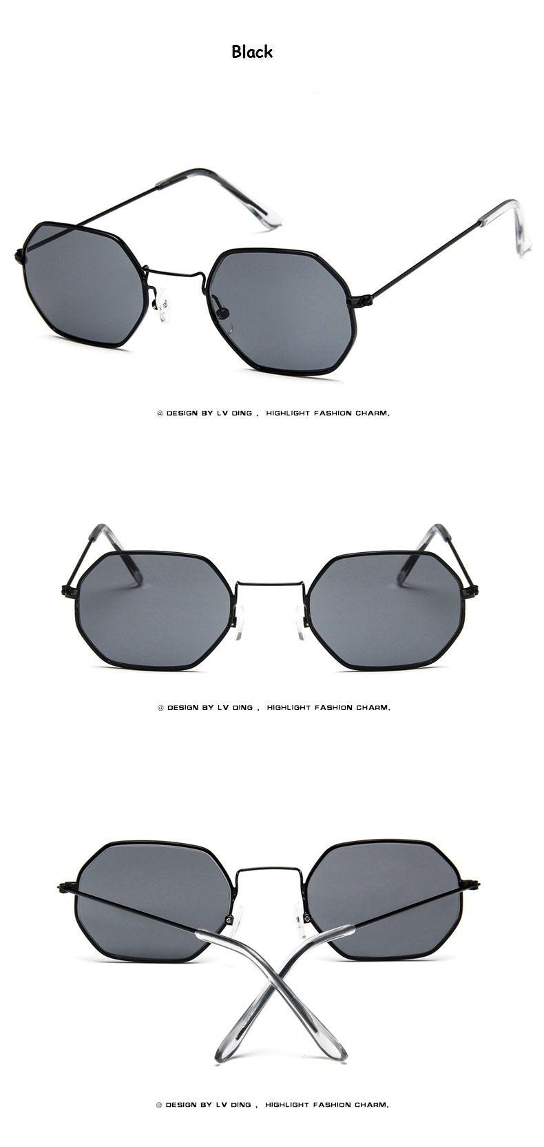 Small Frame Sunglasses For Women Small Square Polarized Sunglasses for Men and Women Polygon Mirrored Retro Shape Metal Design Sun Glasses for Men New Fashionable Ocean Lens Stevvex