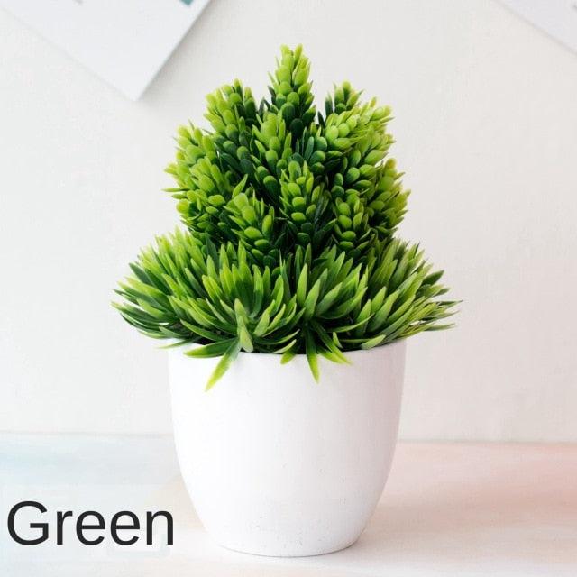 Small Green Artificial Pot Decor Bonsai Green Fake Flowers Potted Ornaments for Home Garden Decor Party Hotel Decor Stevvex